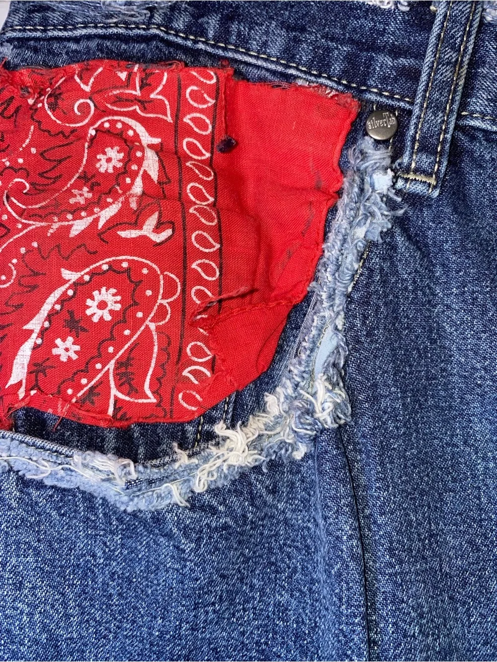 Vintage Levi's SilverTab Custom Thrashed Distressed Red Bandana Jeans Straight
